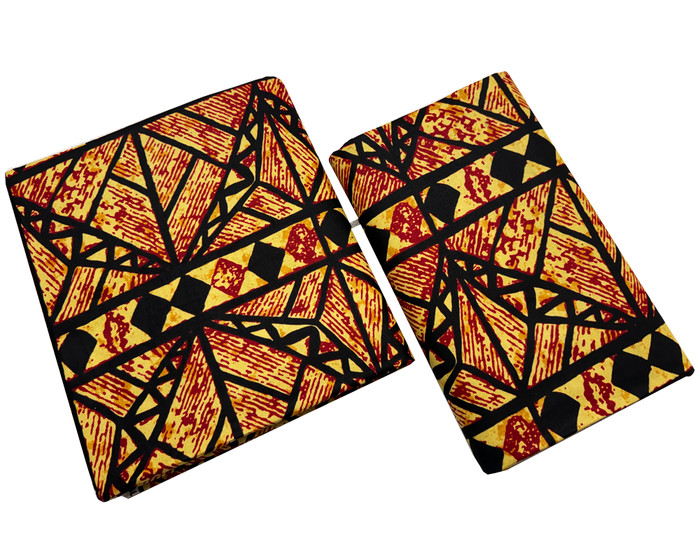 African Ankara Wrapper-Red, Orange, Black Yellow-Cream