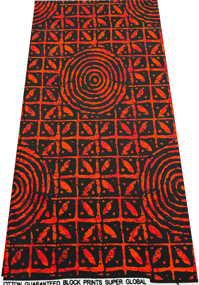 African Ankara Wrapper-Red-Orange, Black