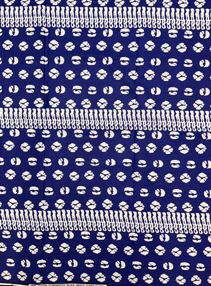 African Ankara Wrapper-Royal-Blue, White