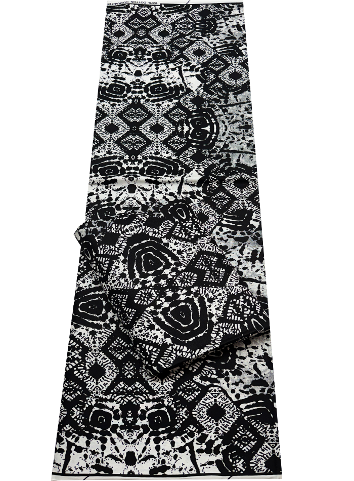 African Ankara Wrapper Wax Print- Black and White