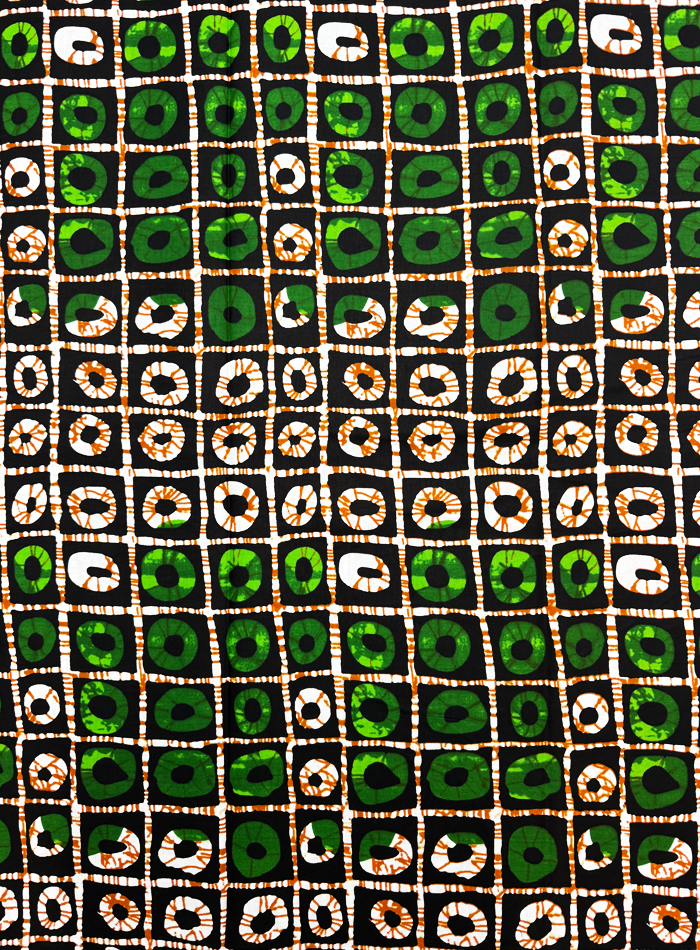 African Ankara Wrapper Wax Print- Forest Green Lime Burnt Orange Black White