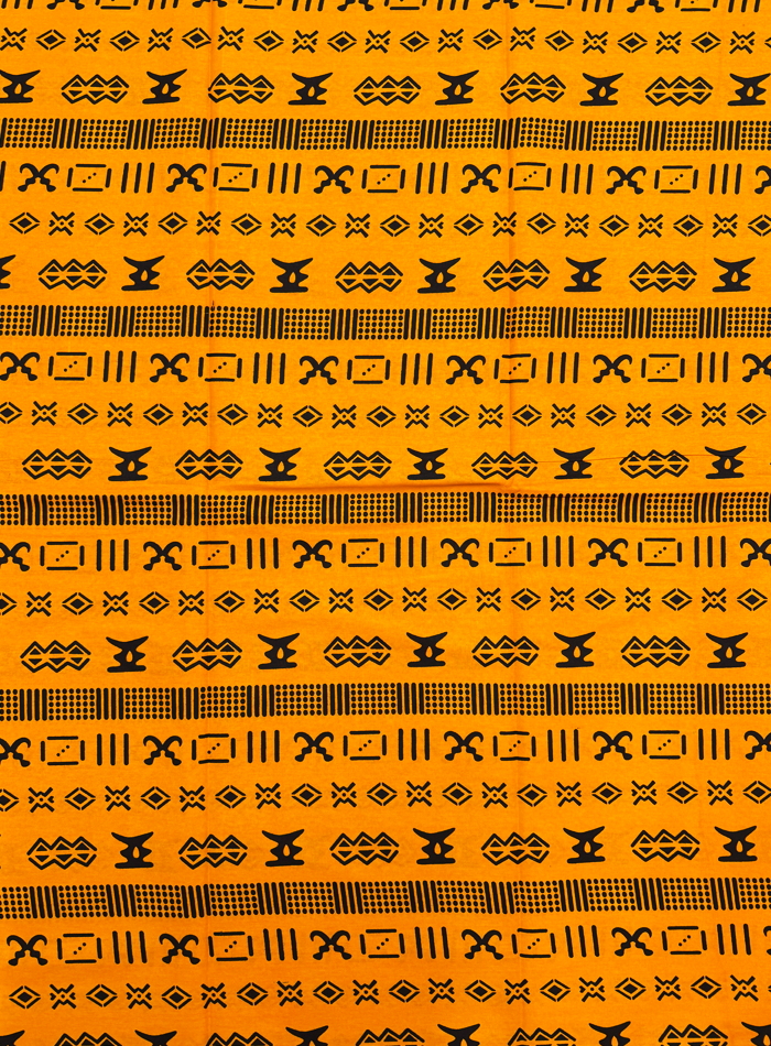 African Ankara Wrapper Wax Print- Tangerine-Orange Black