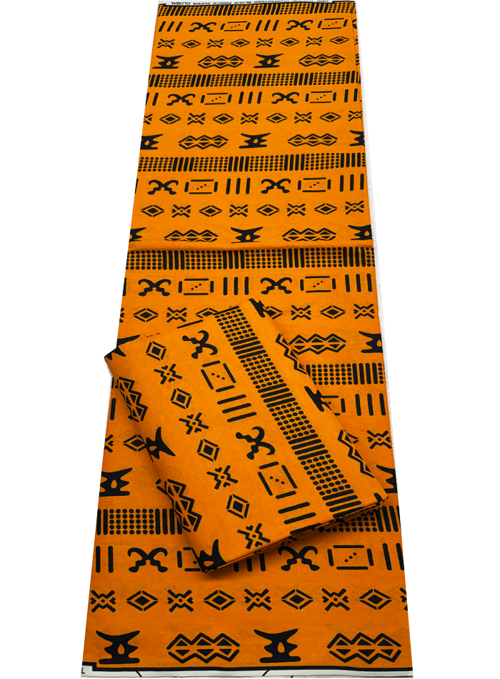African Ankara Wrapper Wax Print- Tangerine-Orange Black
