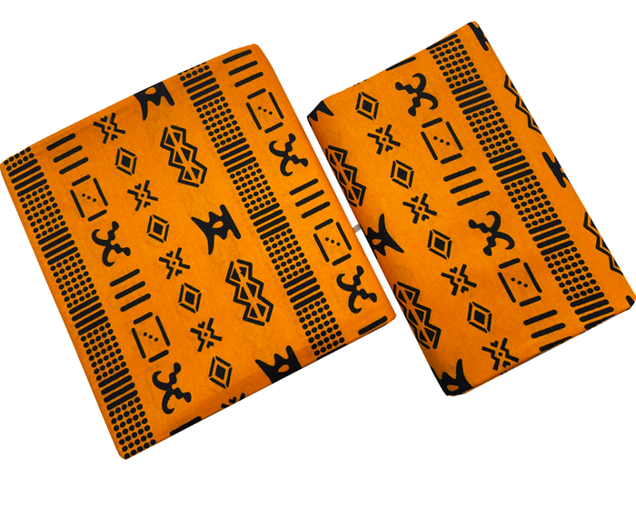African Ankara Wrapper Wax Print- Tangerine-Orange Black