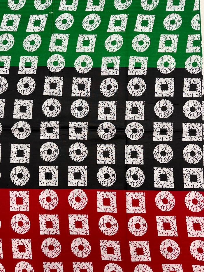 African Ankara Wrapper Wax Print-Green Red Black White