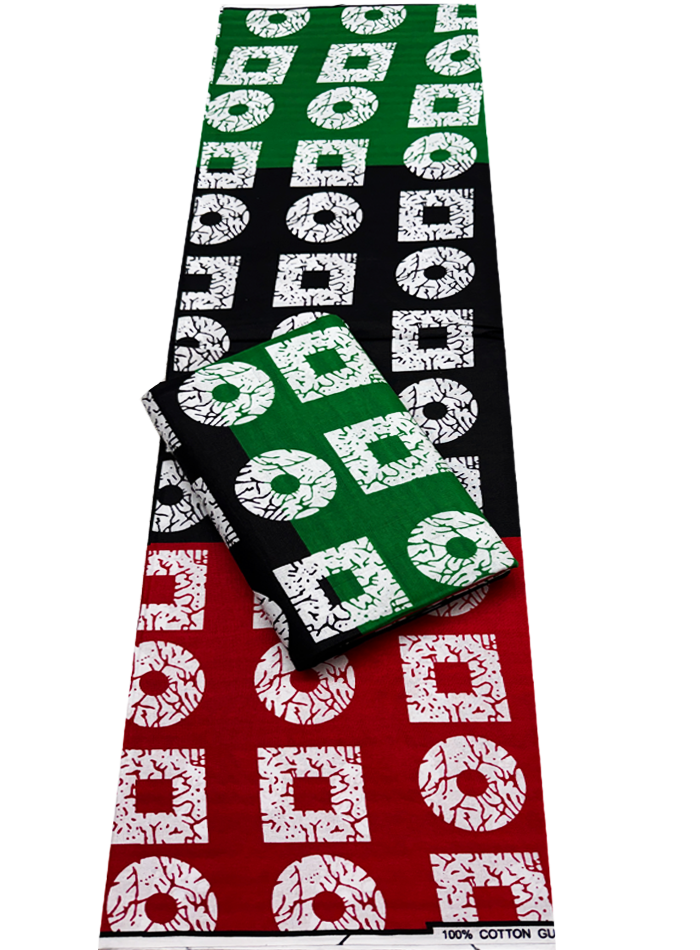 African Ankara Wrapper Wax Print-Green Red Black White