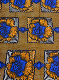 African Wax Print- Azure-Blue Black Golden-Brown White