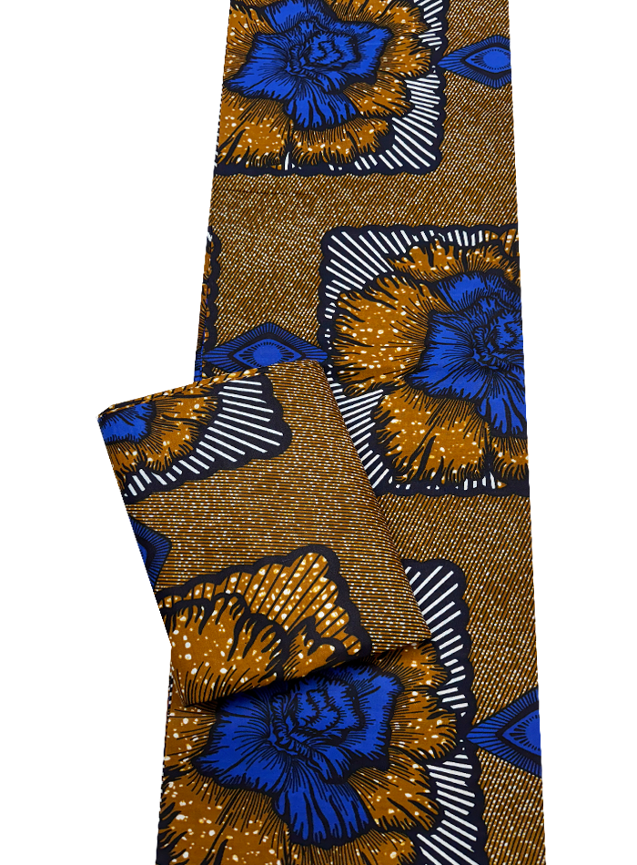 African Wax Print- Azure-Blue Black Golden-Brown White
