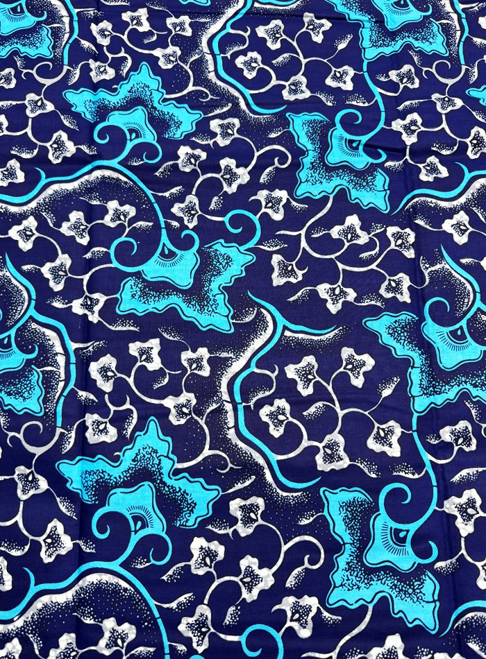 African Wax Print-  Dark-Blue White Gray Sky-Blue