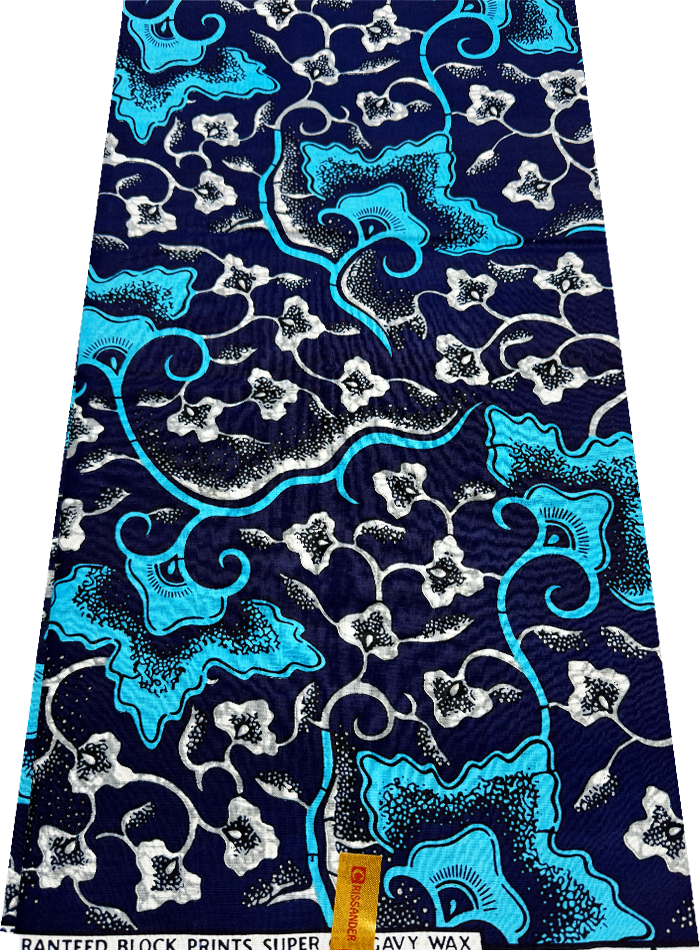 African Wax Print-  Dark-Blue White Gray Sky-Blue