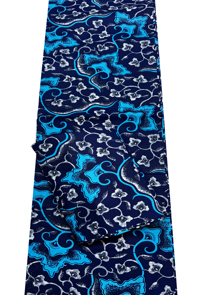 African Wax Print-  Dark-Blue White Gray Sky-Blue