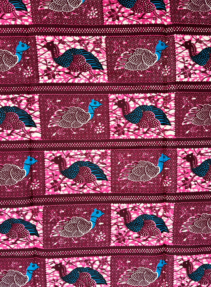 African Wax Print- Pink Blue Burgundy White