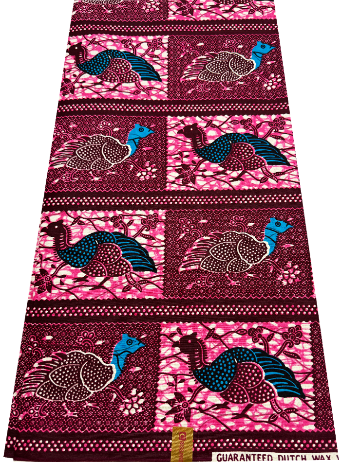 African Wax Print- Pink Blue Burgundy White