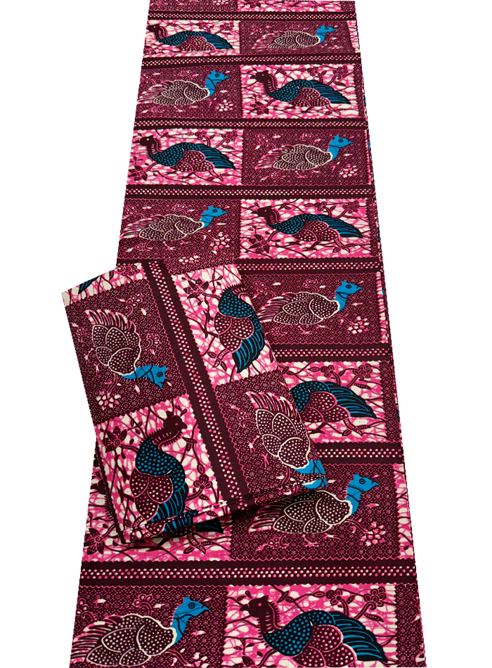 African Wax Print- Pink Blue Burgundy White