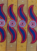 African Wax Print- Red Black White Burnt Orange Blue