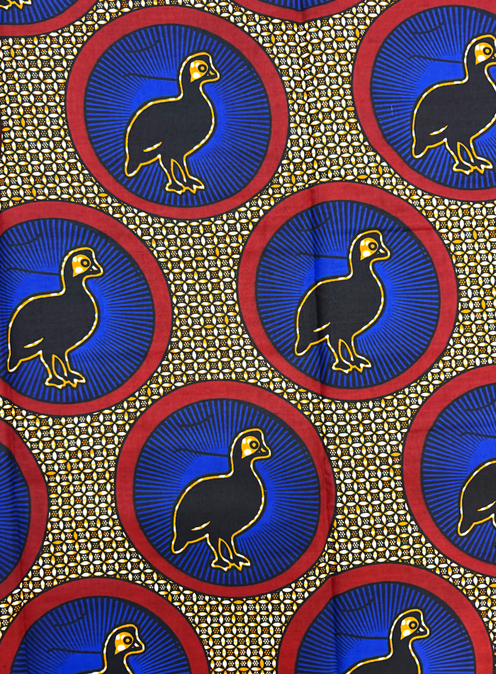 African Wax Print-Azure Blue Orange Black White