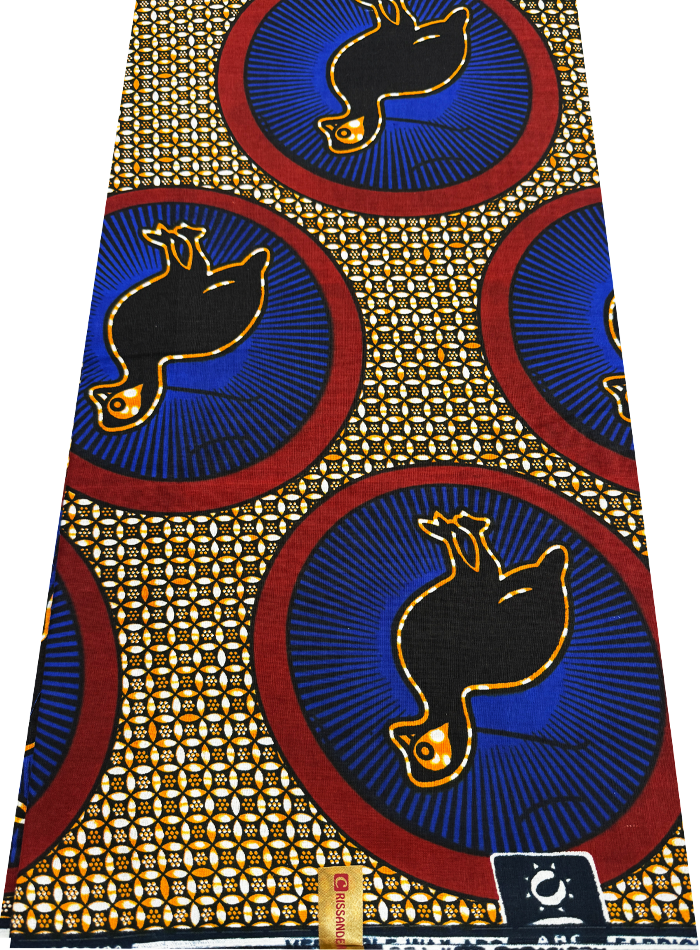 African Wax Print-Azure Blue Orange Black White