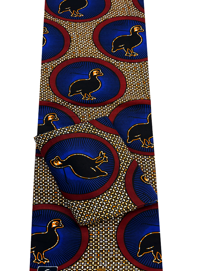 African Wax Print-Azure Blue Orange Black White