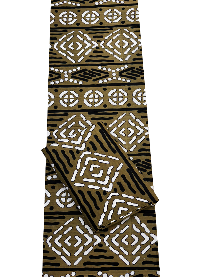 African Wax Print-Beige White Black