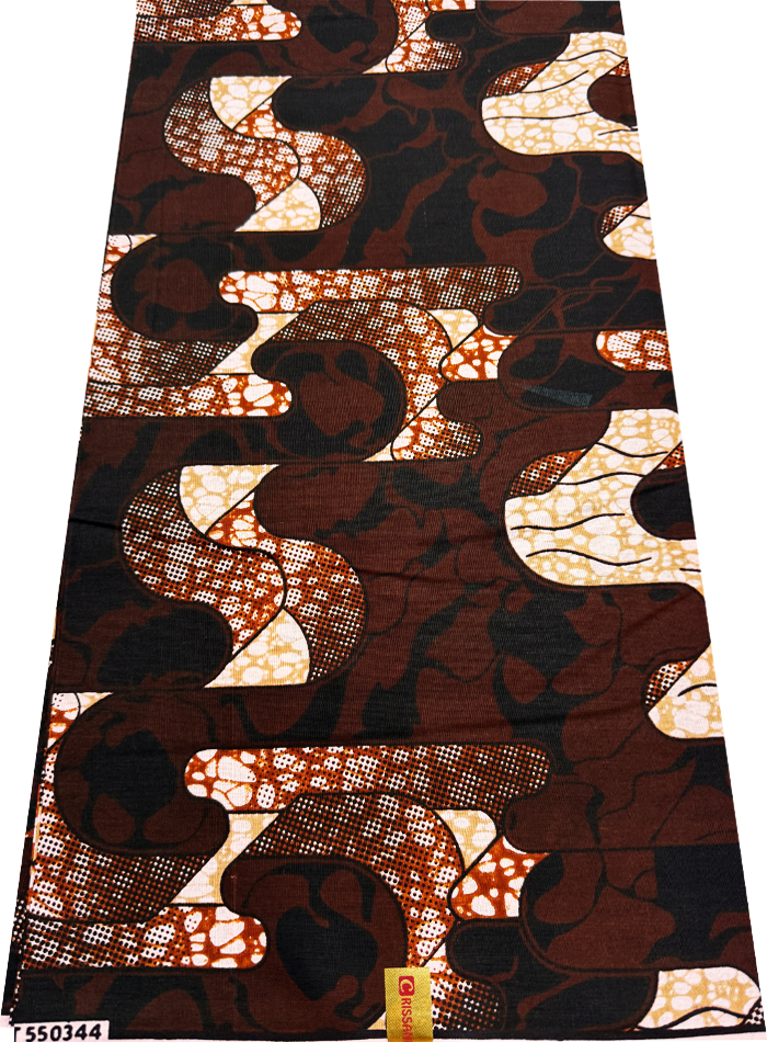 African Wax Print-Chocolate Brown Black Beige Off White