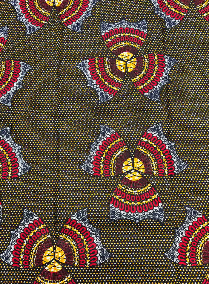 African Wax Print-Red White Blue Orange Black