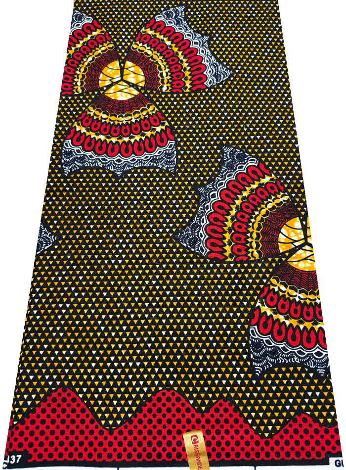 African Wax Print-Red White Blue Orange Black