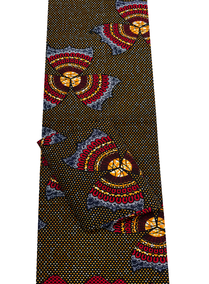 African Wax Print-Red White Blue Orange Black