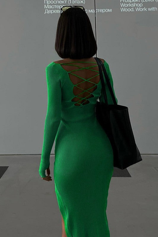 Aiko Cross Ribbed Dress (Kelly green) image 0