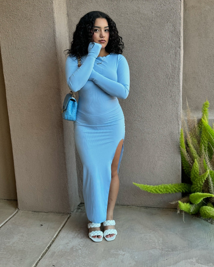 Aiko Cross Ribbed Dress ( light blue) image 0