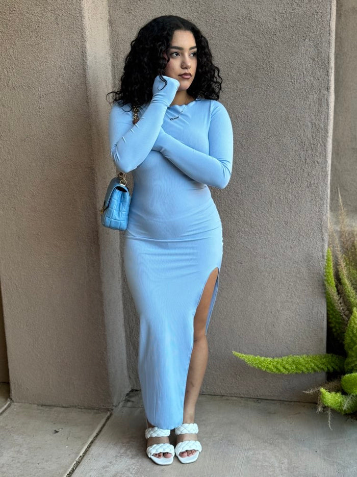 Aiko Cross Ribbed Dress ( light blue) image 2