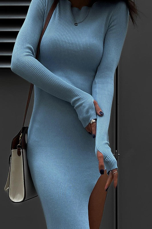 Aiko Cross Ribbed Dress ( light blue) image 4