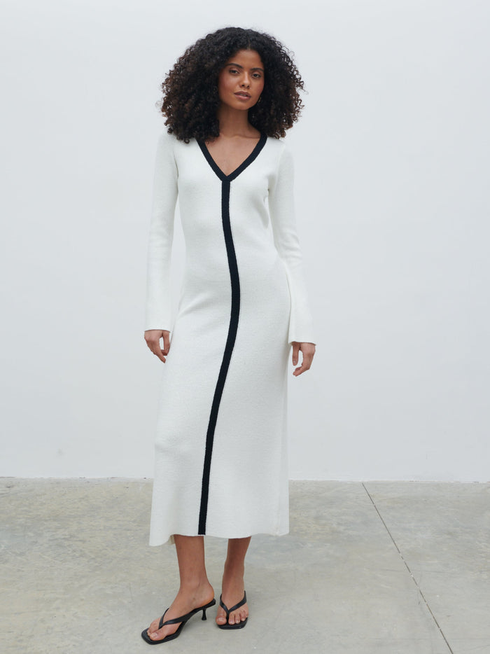 Ailey Contrast Seam Knit Midaxi Dress - Cream and Black