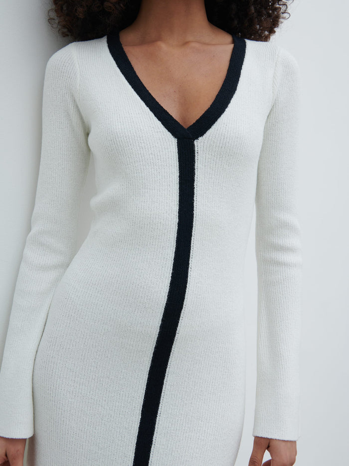 Ailey Contrast Seam Knit Midaxi Dress - Cream and Black