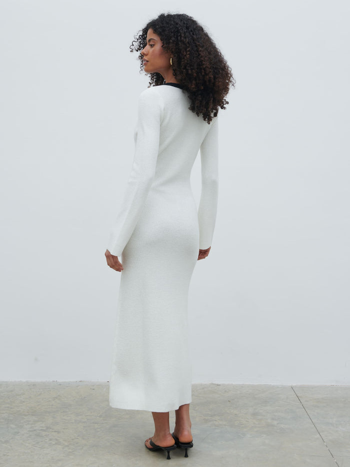 Ailey Contrast Seam Knit Midaxi Dress - Cream and Black