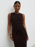 Elle Is 5'3" & Wears Size UK XS|Alba Knit Waistcoat - Chocolate