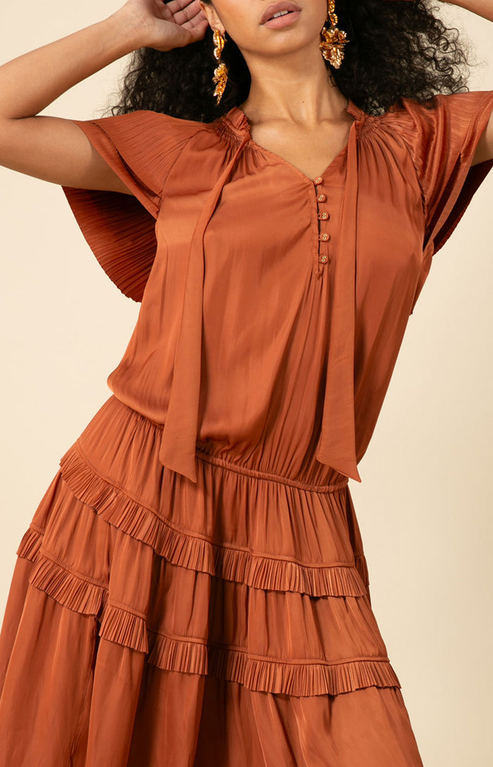 Alexandria Solid Midi Drop Waist Dress, color_rust