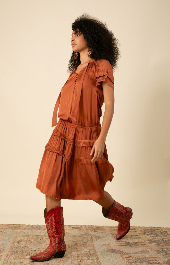 Alexandria Solid Midi Drop Waist Dress, color_rust