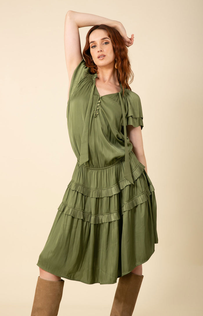 Alexandria Solid Midi Drop Waist Dress, color_olive