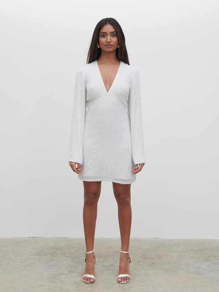 Sachi Is 5’7” & Wears Size UK 8|Alexis Sequin Mini Dress - Ivory
