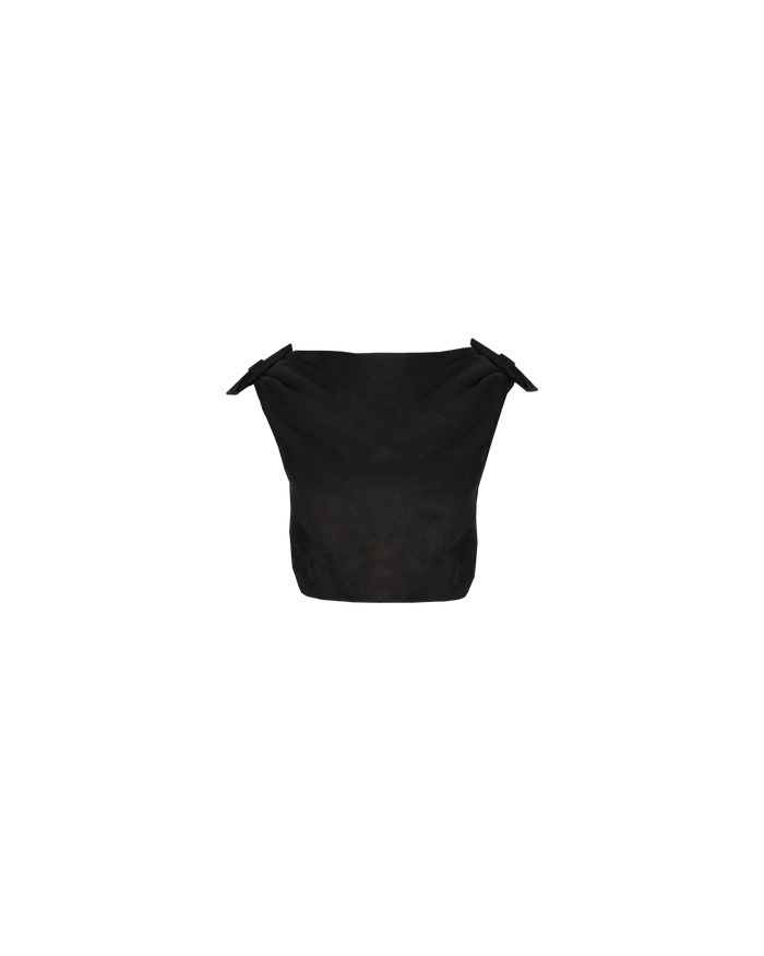 ALINA LINEN BOW TOP BLACK
