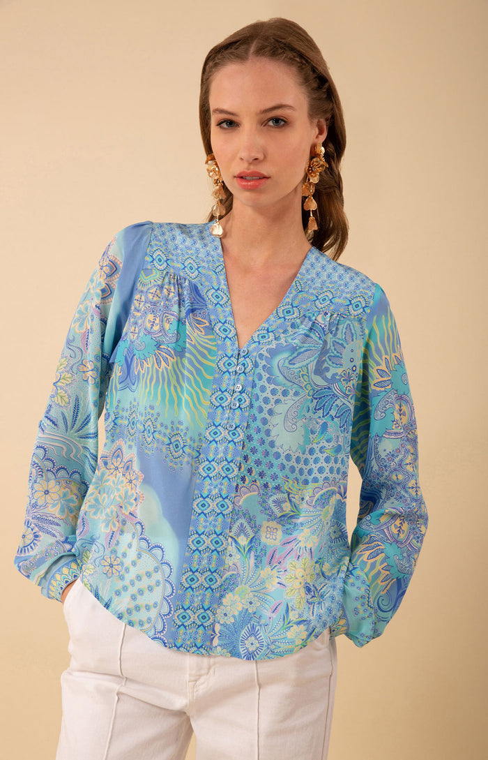 Alina Silk Top, color_blue