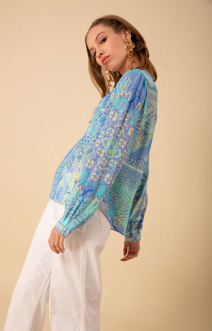 Alina Silk Top, color_blue