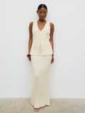 Elle Is 5'3" & Wears Size UK XS|Alma Pleated Knit Maxi Skirt - Cream