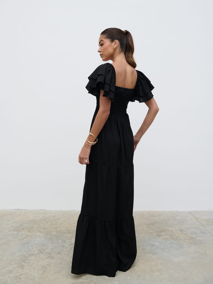 Elissa Is 5'8.5" & Wears Size UK 8|Althea Frill Easywear Day Dress - Black