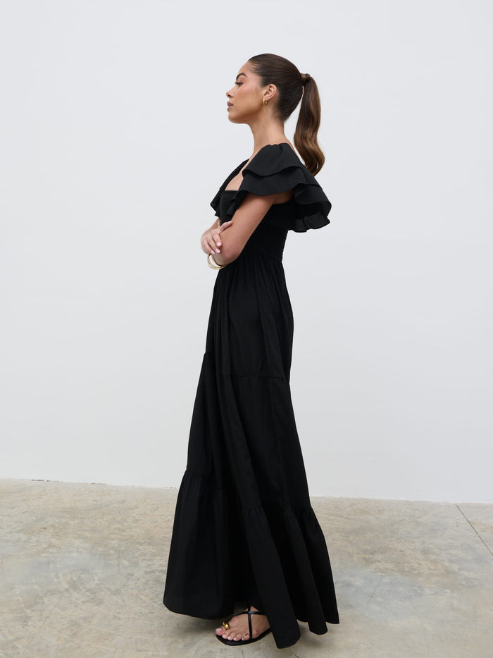 Elissa Is 5'8.5" & Wears Size UK 8|Althea Frill Easywear Day Dress - Black