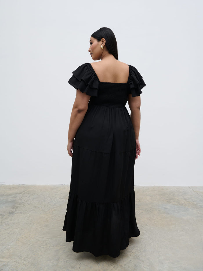 Souki Is 5'8" & Wears Size UK 18|Althea Frill Easywear Day Dress Curve - Black