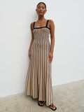 Elle Is 5'3" & Wears Size UK XS|Alyssia Stripe Long Midaxi Knit Dress - Dark Beige and Black