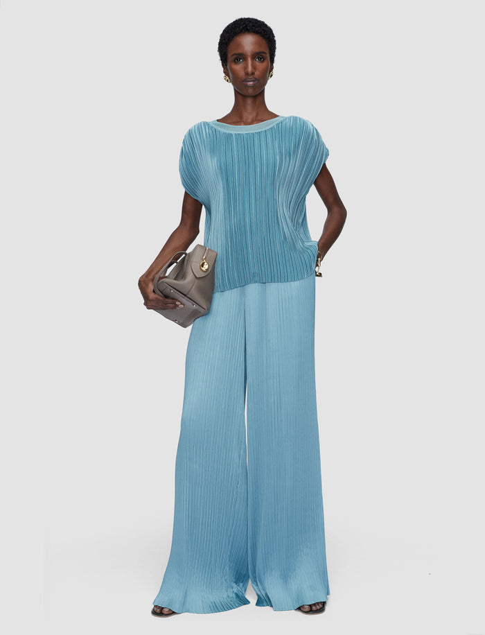 Blue Amber Pleated Satin Trousers - Joseph