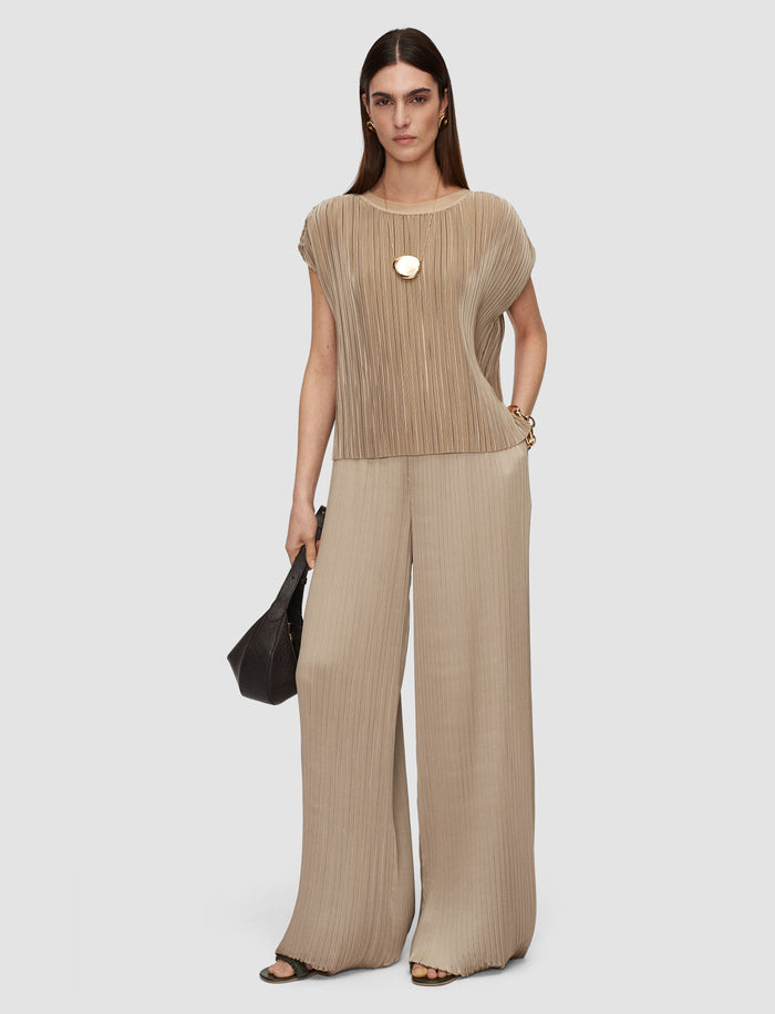 Beige Amber Pleated Satin Trousers - Joseph