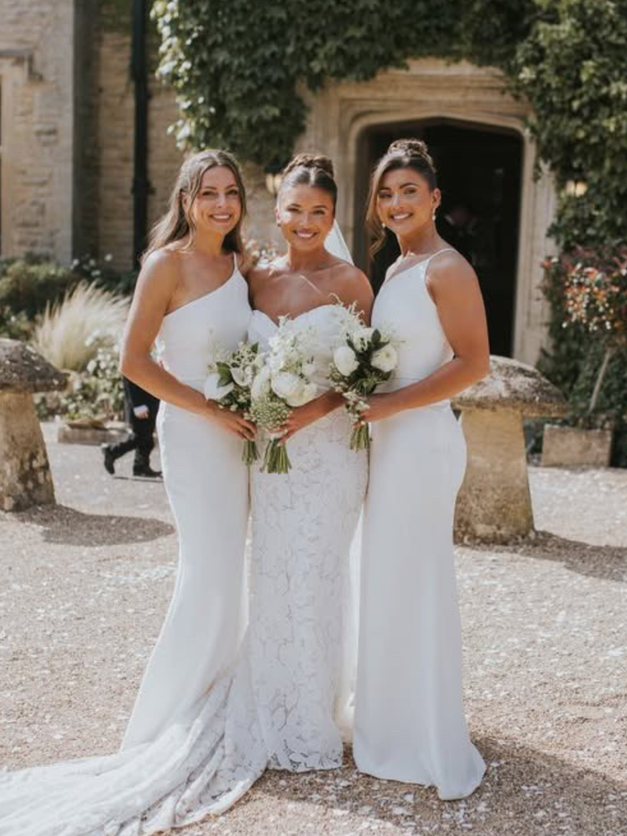 Theo Is 5'8.5" & Wears Size UK 12|Amelia Crepe Maxi Bridesmaid Dress - Ivory